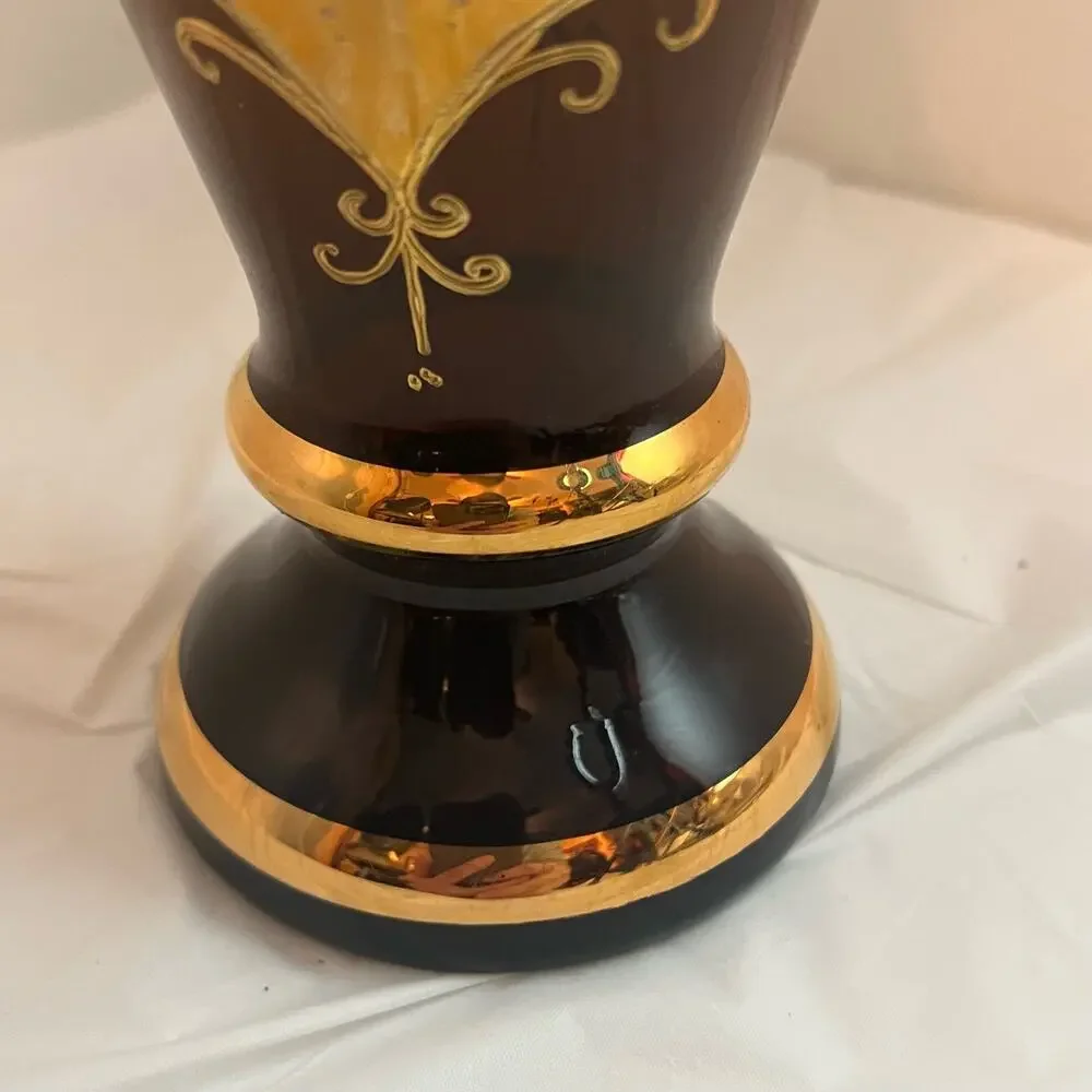 Slovakia Brown & Gold Flowered Handcrafted Decorated Vase